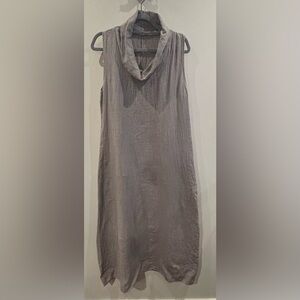 FRANCESCA BETTINI Sz L Sleeveless Cowl Neck Linen Unlined A-Line Midi Dress